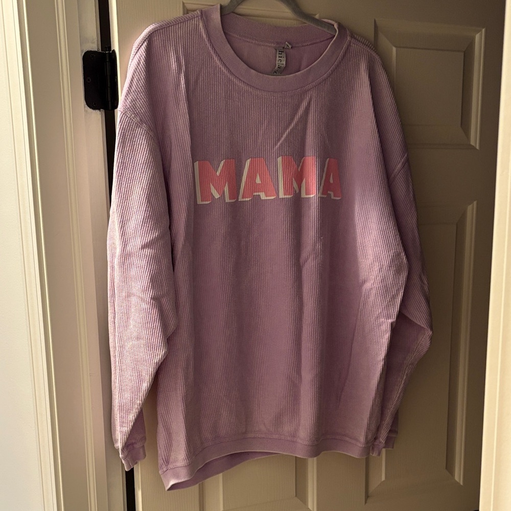 Lavender ribbed 'MAMA' Graphic Sweatshirt